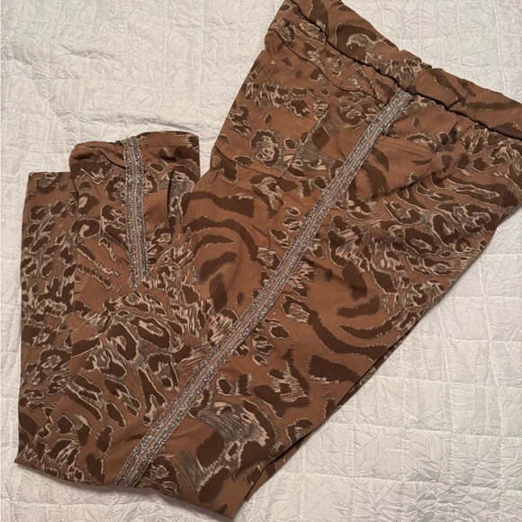 Pants - Brown Animal Print Pants Large. Very stretchy. Unique texted